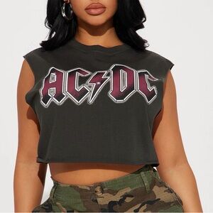 AC/DC Charcoal and Burgundy Crop Top